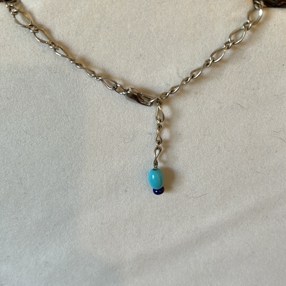 Sterling silver chain w/ cross of turquoise, coral, lapis and jasper - Picture 6 of 6